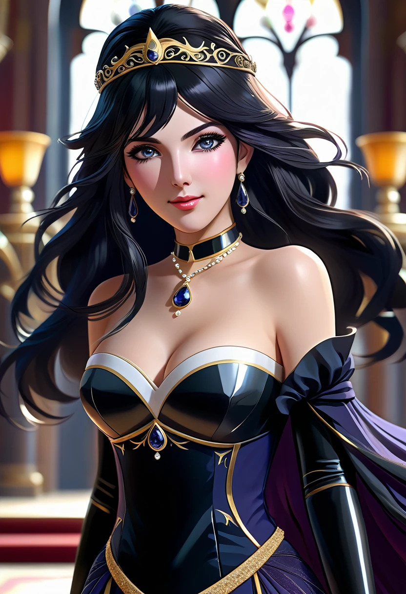 great quality ++ Extremely detailed high resolution, very aesthetic, expressive eyes, (((Perfect face))), (((symmetrical face))), (((Good anatomy)), (((perfect hands))), (((8k)))), UHD, HD Wallpaper, (((high detailed calidra, (((1girl)))), ((((full body)))), (((Tharja)))), (((defTh))), ((((Yandere face)))), ((((Midnight black dress with bare shoulders that perfectly hugged her slender figure and then descended to a flowing floor-length skirt)))), (((The sweetheart neckline was adorned with sparkling sapphires in harmony with the jeweled tiara))), (((Majestic ballroom Eveninajestic Castle))), (((huge breasts)))), (((Innocent smile))), ((((saluting)))),
