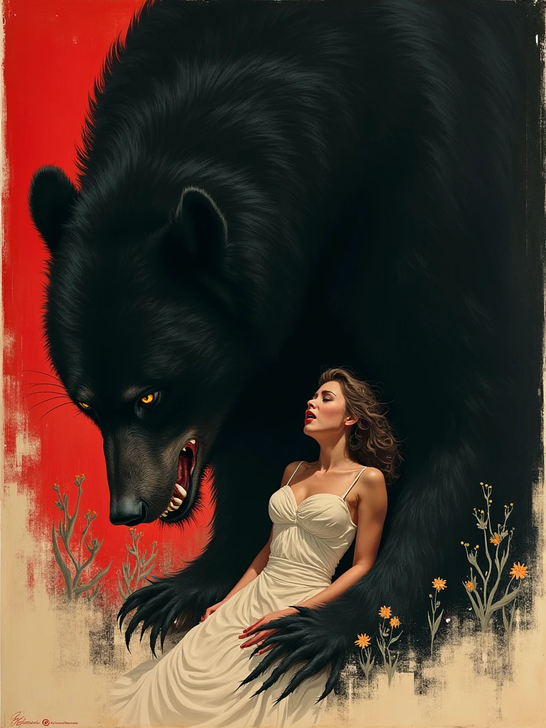 score_9, score_8_up, score_7_up, male anthro bear and female human, interspecies, forest, proud expression, night, muscular, detailed, newest, feet, missionary position sex, vaginal penetration, renaissance painting