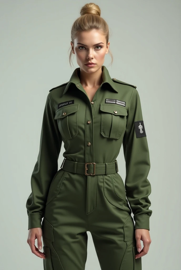 only 1 girl, folded_ponytail, guantes, pistola, militar, nano_miniskirt de mitad de largo en military_uniform, rifle, cielo, solo, upper_body, JackO Pose back, arma mirando al espectador, obra maestra, mejor calidad,