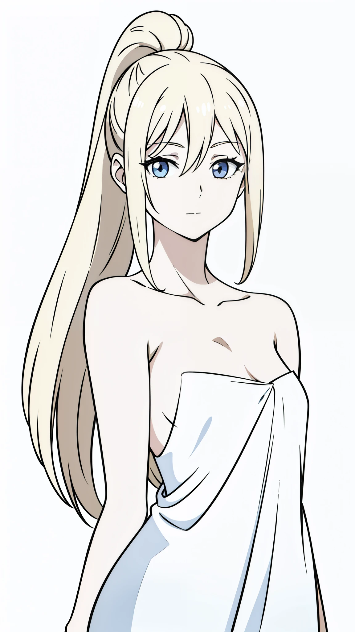 (1girl,20 years old,mature female),blonde hair,long hair,white dress, sleeveless, bare shoulders,serious,cleavage,hair between eyes,((white background)),extra arms,four arms,mirror,upper body,(looking at viewer:1.2),close up,parted lips,from font, portrait,adjusting hair,