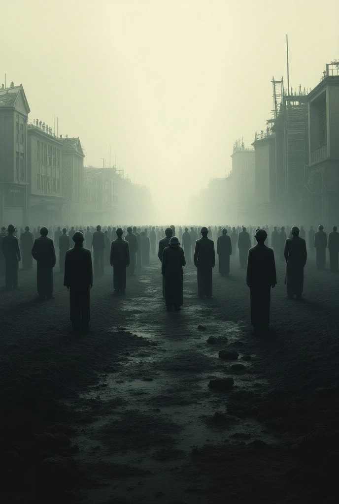 a group of people walking down a street with televisions as their heads, orwellian dystopia, orwellian style, by Igor Morski, orwellian, propaganda style, collage style joseba elorza, by Boris Vladimirski, by Mstislav Dobuzhinsky, by Silvia Pelissero, inspired by Igor Morski