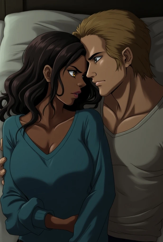 anime cartoon black dark skinned girl and white boy couple