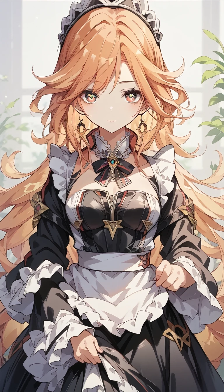 anime - stylish image of a woman in a maid costume, maid outfit, anime girl in a maid costume, gouweiz, maid, cute anime waifu in a beautiful dress, work in the style of gouweiz