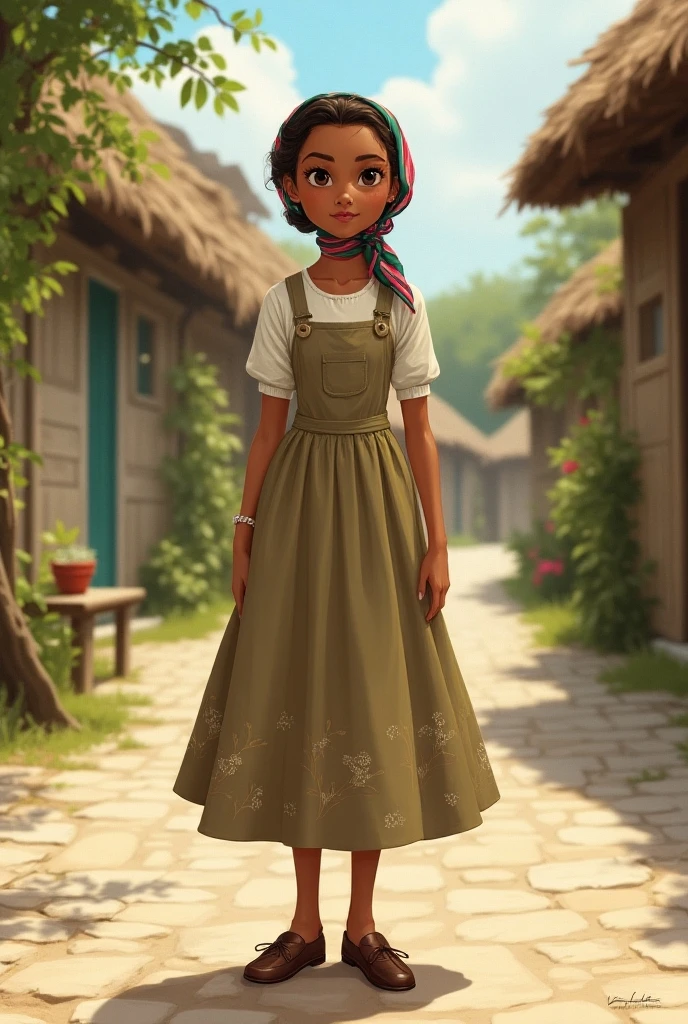Create 40's realistic women victoria style,village girl,women fashion vintage ,cute,unique ,shaped dresses for brown full cover shoe with hair scarf