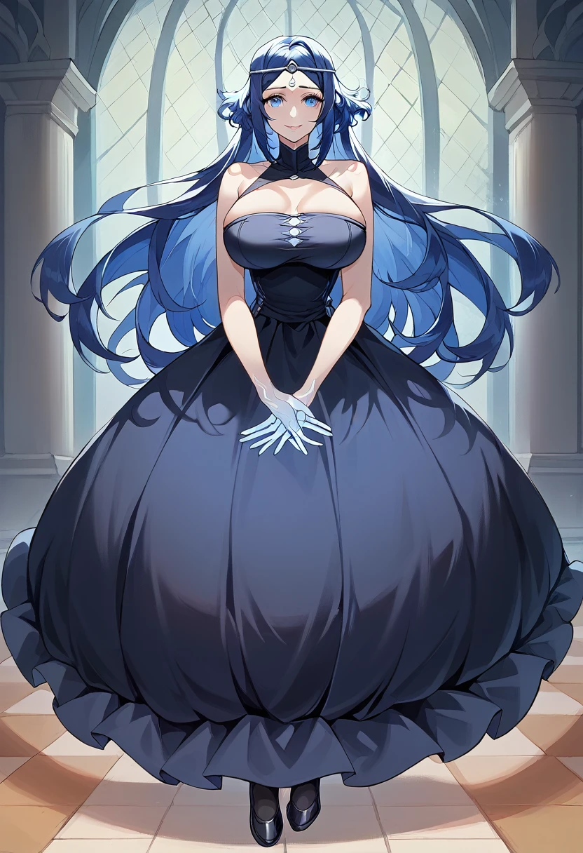 great quality ++ Extremely detailed high resolution, very aesthetic, expressive eyes, (((Perfect face))), (((symmetrical face))), (((Good anatomy)), (((perfect hands))), (((8k)))), UHD, HD Wallpaper, (((high detailed calidra, (((1girl)))), ((((full body)))), (((Noire)))), (((feNoire))), (((long hair))), (((blue hair))), (((blue eyes))), ((((Midnight black dress with bare shoulders that perfectly hugged her slender figure and then descended to a flowing floor-length skirt)))), (((The sweetheart neckline was adorned with sparkling sapphires in harmony with the jeweled tiara))), (((Majestic ballroom Eveninajestic Castle))), (((huge breasts)))), (((Innocent smile))), ((((saluting)))),
