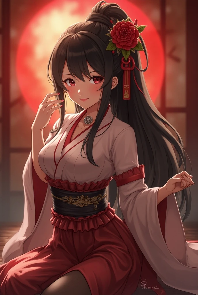 (Best quality), (extremely detailed CG Unity 8k wallpaper), (very detailed), ((absurdity)), Detailed beautiful eyes,
Raphtalia, Red eyes, black hair, fox tail, fox ears, 1 girl, standing,Wearing kimono, red kimono, big breast,in bedroom,Facing backwards, camera angle from behind, photo from behind,at night, Japanese house,close up photo