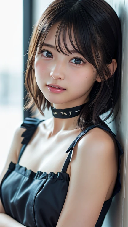 Best quality, masterpiece, ultra high res, (photorealistic:1.4), raw photo, (Authentic skin texture:1.3), (film grain:1.3), panorama, character portrait, very wide shot, narrow waist, cowboy shot, (in the dark, deep shadow, low key, cold light,) night, close-up, streaming tears,
indoor, dust, Tyndall effect, sad, disappointed, gloom (expression), sitting, (against wall), crying, frown, (head bowed), nervous, tearing up, lonely,
1girl, beautiful detailed eyes and face, white jabot, off shoulder, brown eyes,
