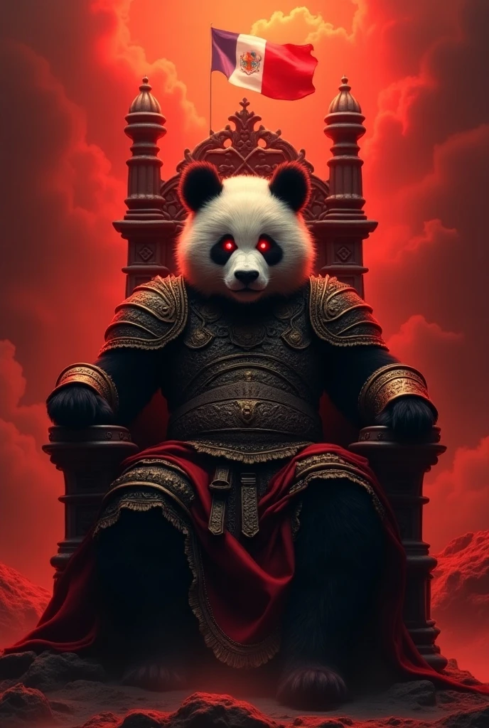 Panda God of War sitting on the throne