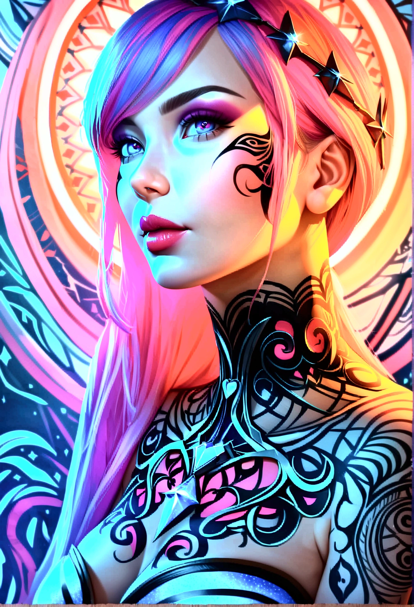 woman's body with, saturated colors, psychedelic image, LSD, mandala, fractral, fantasy, body painting