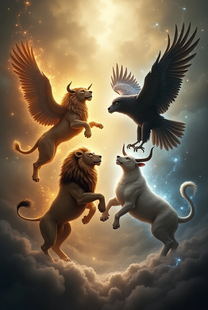 I want a cherub angel with the face of a lion and another with the face of an eagle 