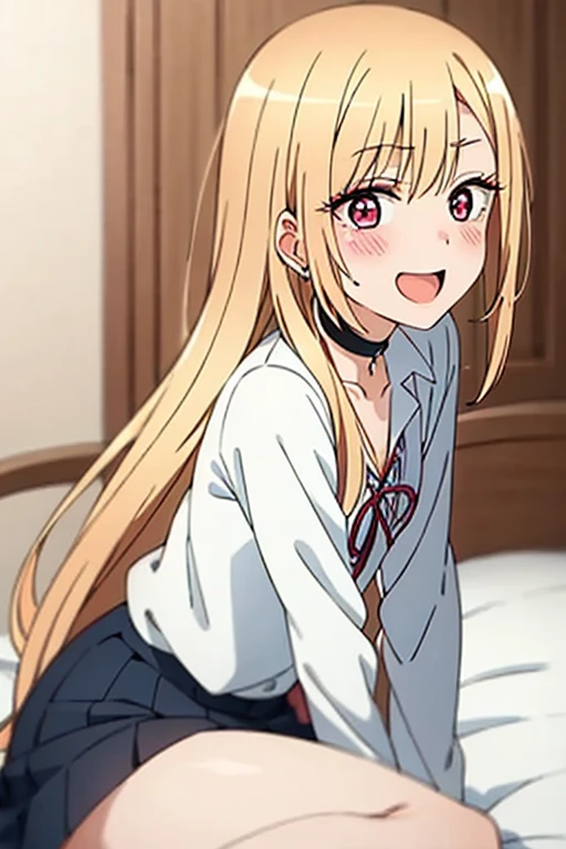 ((Best Quality)), ((masterpiece)), (be familiar with),  perfect face, indoor, bedroom,  modern uniform of a ,
One woman, Kitagawa Marin,
Open Mouth, Ecstatic expression, blush, smile,
Small breasts,  flat chest, , , , Girl,
Long Hair, Long Hair,
Leg spread,