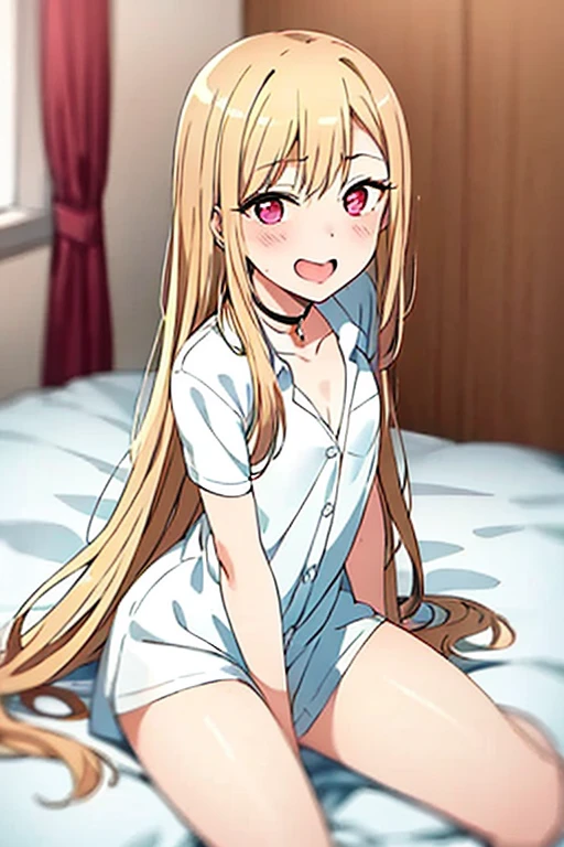 ((Best Quality)), ((masterpiece)), (be familiar with),  perfect face, indoor, bedroom,  modern uniform of a ,
One woman, Kitagawa Marin,
Open Mouth, Ecstatic expression, blush, smile,
Small breasts,  flat chest, , , , Girl,
Long Hair, Long Hair,
Leg spread,