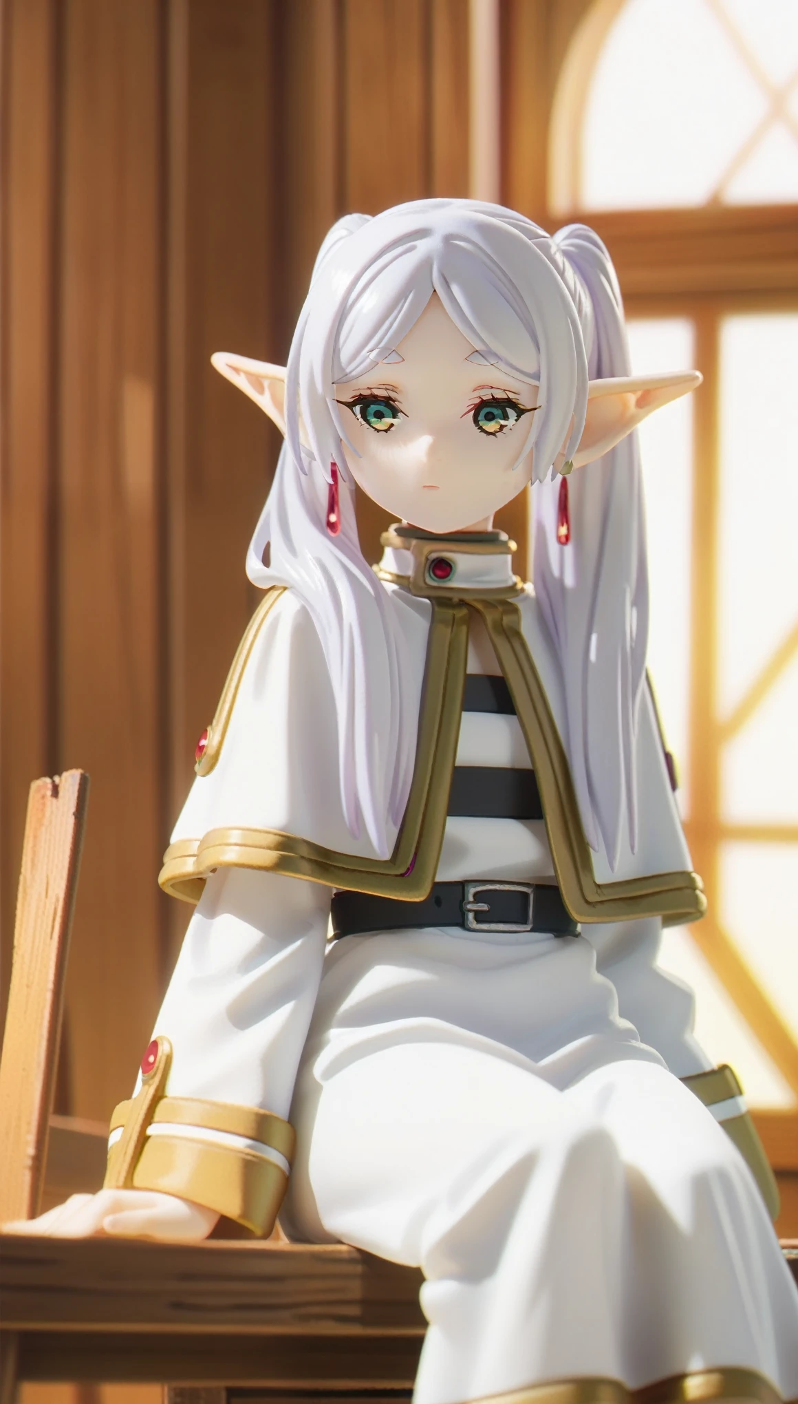 small breasts, sit on the window, wooden room, Frieren - Sousou no Frieren