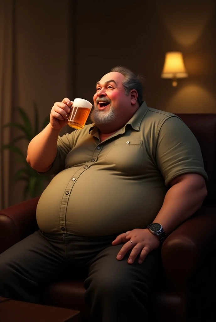 José the glutton eating soup on the couch watching TV