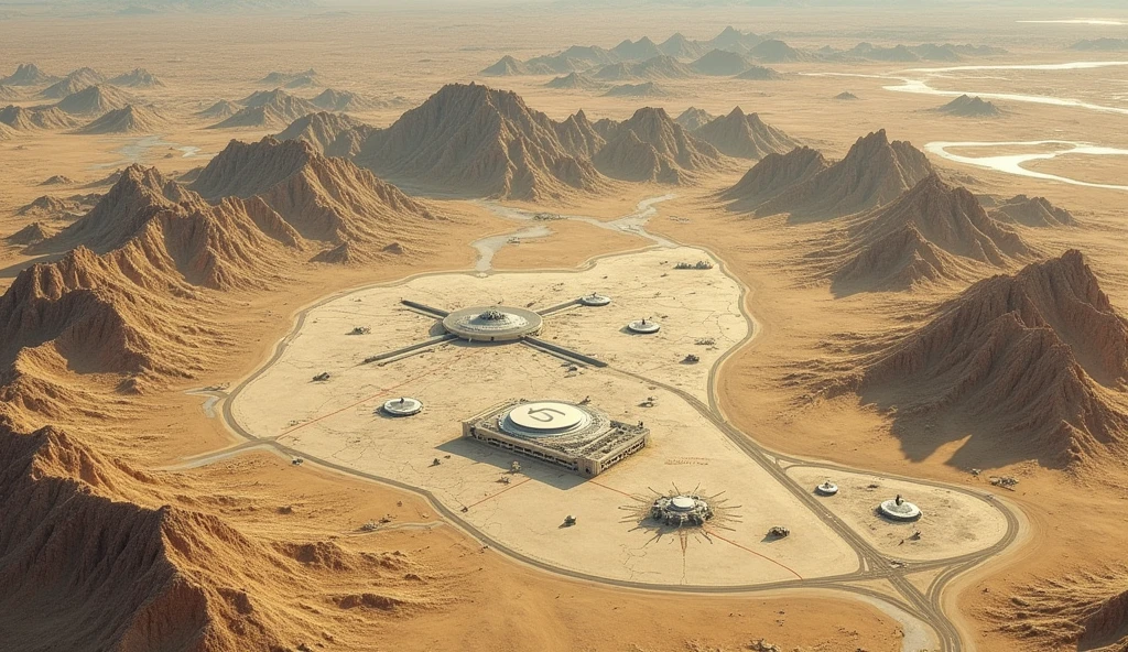 A extra wide desert with a future city , a lot of glass