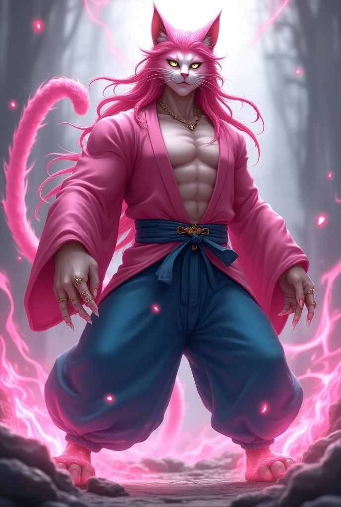 tentacles, 1 muscular 18 year old guy, muscular muscular, sexy, topless, pink hair, pink eyes, pink tattooed, full body, 1 boy, super detailed image, blossroom