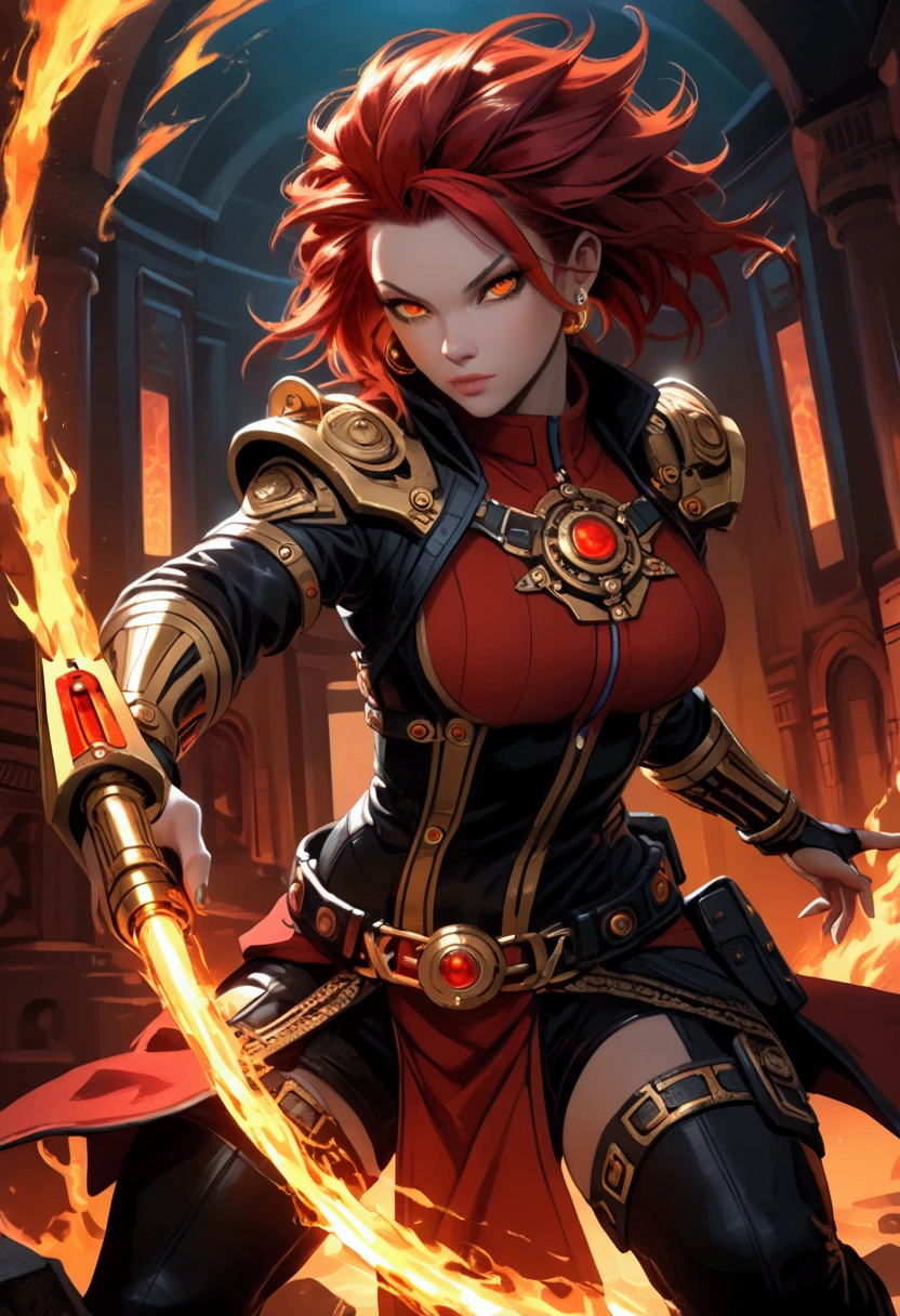(best quality, masterpiece:1.2), 8k detailed cgi render, thick outlines, strong shadows, <lora:add_detail:0.75>,
1 girl, adult (elven:0.7) woman, freckles, brown eyes, dark red blowout hair,
(style-swirlmagic:0.9) looking up, solo, upper body, detailed background, blood red eyes, scarlet hair, detailed face, smirk, blood sorcerer, crimson blood swirling in the air, casting spell, dynamic pose, red color scheme, red clothes, blood spatters, blood sacrifice, blood dripping, glowing ball of blood, blood in background, red flames, cinematic atmosphere,
<lora:knight_v4.1SD:0.4>,