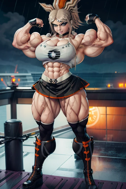 The prompt is: voluptuous, long silver hair, thick thighs, 8K, 4K, best quality, high resolution:1.2), cute anime face, noise reduction, full body portrait, sparkling blue eyes, gentle smile, rounded, wearing a headband, naked, standing position, T-back that digs into the buttocks, barefoot, toned abs, muscular arms, muscular legs, in a bedroom, (((calvin klein underwear))), (((exposed nipples))). Rear view, Turning around, young face, anime chic eyes

Please note that the prompt should be in English and should not include any explanations or sentences.