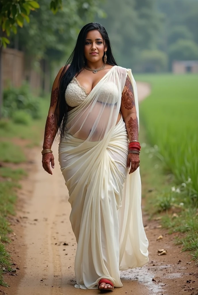 Indian chubby fat girl in wet traditional outfit