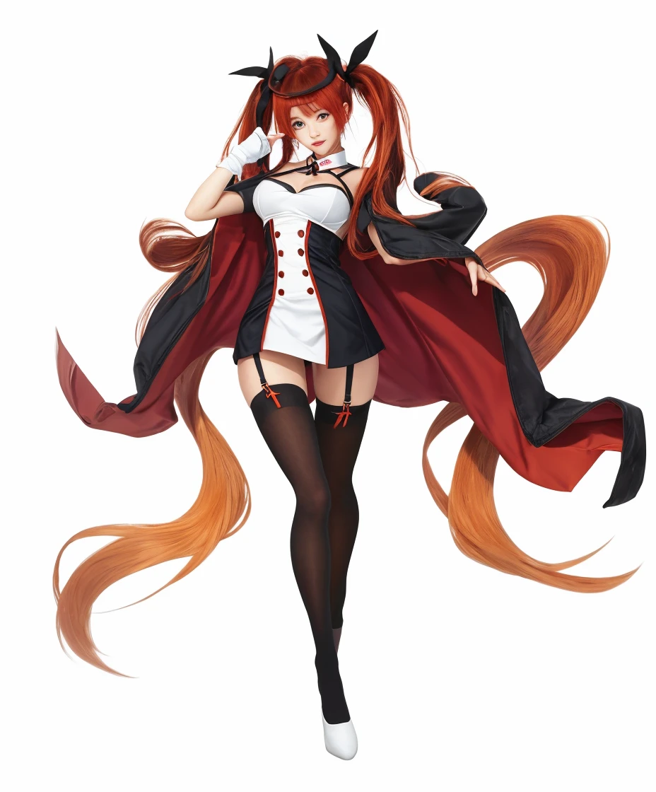 Anime girl in red, orange and black suspender skirt in front of graffiti wall, 25 years old，long hair anime girl, She has long orange-yellow hair., Attractive anime girl,Bare arms，Bare arms，Bare legs，Black necklace，Front view，First Perspective，high quality，16K，Exciting appearance，very clearly，Exquisite mature facial，Royal sister，Simple black suspender skirt，Alone，Standing front