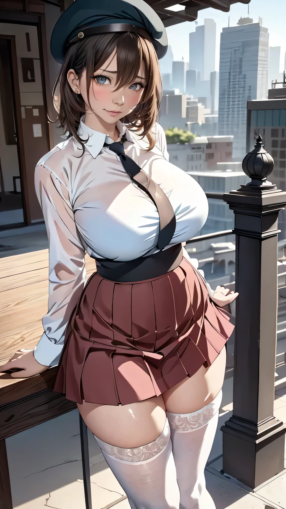 （very delicate and beautiful：1.2）super model,perfect shape,girl's,,Thighhighs,beautiful feet,beret,gentle expression,spoiled look,Innocent face,ミニskirt,big breasts,beautiful breasts,voluptuous,bike shorts,,givenchy,masterpiece, highest quality, High resolution, 8K, , skirt, uniform, short hair, messy hair, blush, sexy pose, big breasts, seductive pose, sweating,, sweating, cityscape, vivid details, super detail, realistic skin texture, Surface details, Beautiful eyes in every detail, medium full shot, group of girls,