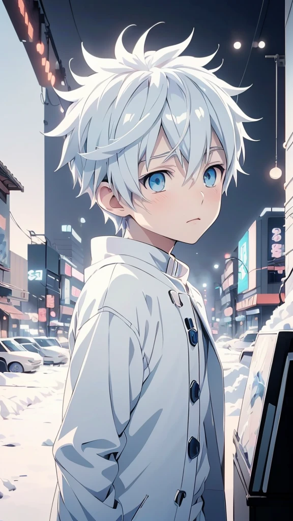 anime - style image of a boy with white hair and blue eyes, tall anime guy with blue eyes, anime boy, white haired, frosty white eyes, anime wallaper, kaworu nagisa, soft anime illustration, cold snowy, high quality anime artstyle, young anime man, anime asthetic, white-haired, 4k anime wallpaper cyberpunk 