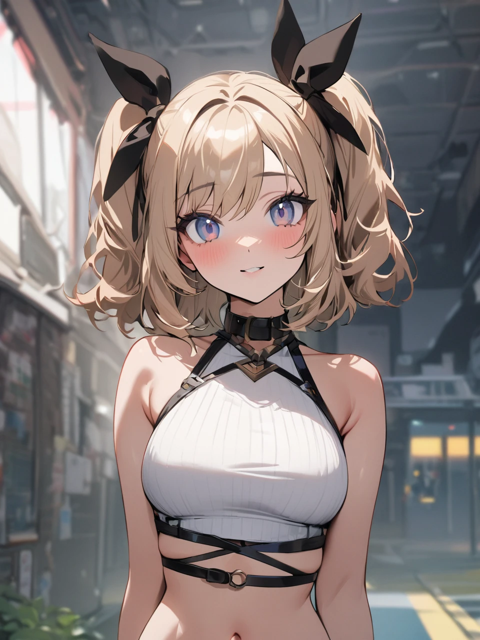 (small breasts:1.2), (perky chest:1.2), (pointed chest:1.2), (Pudding cake magazine cover:1.3),(from above:1.0),(shoot from the side:1.1),masterpiece, 1girl, Amazing Cleavage:1.1, thin waist, optimum,tmasterpiece,hight resolution,best qualtiy,hyper HD,super detailing,awardwinning,a 18yo cute girl,(The upper part of the body),anatomy correct,Beautiful Black miniskirt,garters,Gaze,Small face,bangss,holster,Beautuful Women,hands up,leg holster,Gaze,black boots,Cowboy Shot,cute face,a blond,Longhaire,Twin-tailed,Braids, Hairline,(scarlet eyes),long eyelasher,Hanging eye corners,White skin of the, ((see through camisole:1.1)), ((Sheer nipples:1.0)),Rocket Tits,(Slim body),smile,seductive weak smiling,(with sparkling eyes and a contagious smile),little open mouth, Looking at Viewer,
