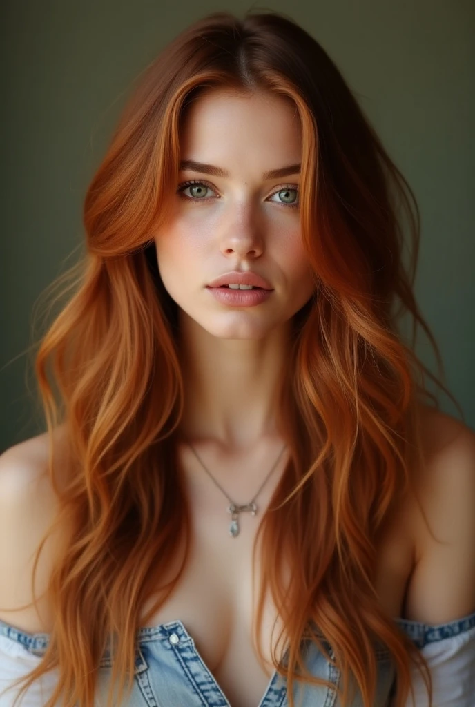 RAW, style, A stunning portrait of a young and beautiful woman with striking features. She must have long red hair, a captivating look and a seductive expression. The background should be neutral and simple, allowing the woman to be the focal point of the image. Please pay close attention to details, such as highlights and shadows on your face and hair, to create a realistic and realistic image. Try different lighting techniques to improve the mood and atmosphere of the portrait. The final product should be a masterpiece that captures the essence and beauty of the woman, ((highly detailed skin, skin details)), sharp focus, volumetric mist, 8k UHD, DSLR, high quality, film grain, Fujifilm XT3, full body