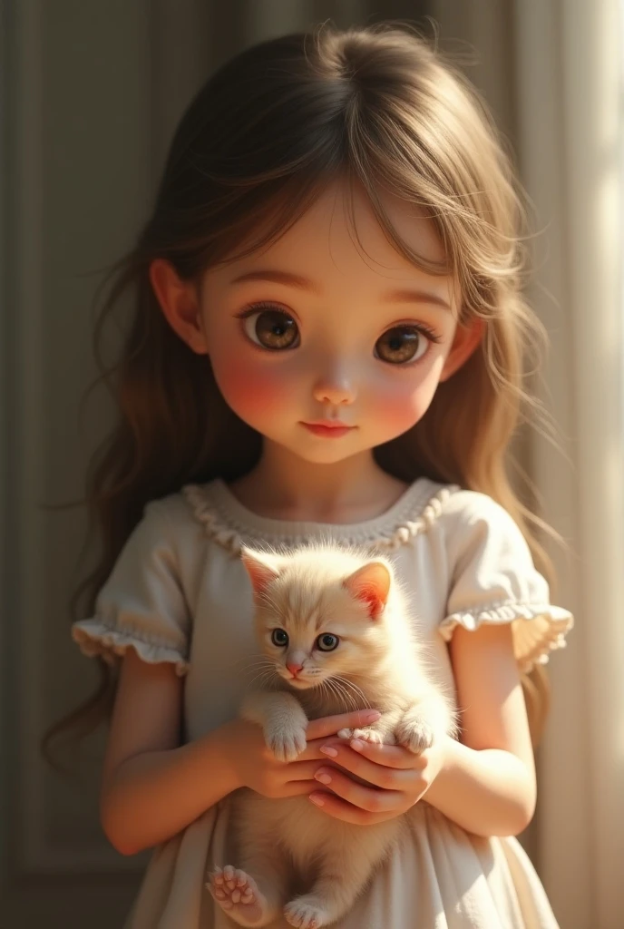 Artificial intelligence photo of a girl holding a kitten 