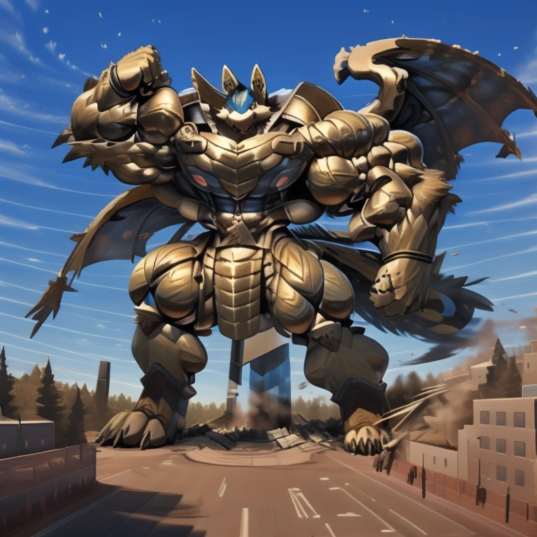 (masterpiece. official art. 8k. best quality. detailed full body. full body.)
- The as big as a building Exoskeleton mega Lucario in the small street
- Exoskeleton mega Lucario
- massive:3.0,Big Muscle:1.1(heavyweight,strong,macro,Emphasize huge size, Stepping on the ruins), background((the collapse building,raising little spoke,the little sparks,the rift in the road)),high angle perspective.
- dominating mega Lucario. focus Colossus mechanical Muscular mega Lucario is trampling the CITY. macro. stomp. Low-angle perspective. emphasizing the immense size. The perspective is from below, emphasizing the sheer majesty and power of the Colossus. Colossus art. He is much bigger than a skyscraper. Giga Colossuss. micro soccer field. looking down.
- Spread wings. It has wings. black have big wings. The claws are sharp. Sharp teeth.5 toes.