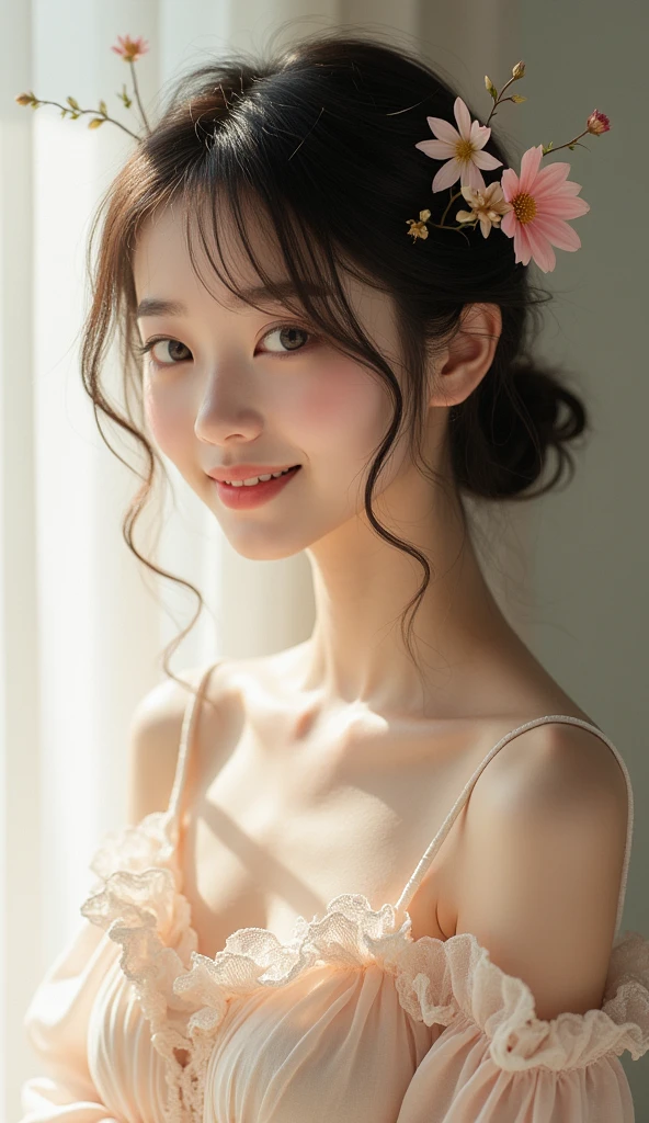 (masterpiece,best quality:1.4),(8k,raw photo,photo realistic:1.2),(shiny skin),detailed skin,detailed face,detailed eyes,Sparkling eyes:1.3,Symmetrical eyes,Detailed Background,detailed hand,1girl,natural make-up,((cute teen)),(white Flashy costumes), natural breasts,young trendy hair, ((Teen average breast)),(((Ballerina dancing gracefully))),((shiny cleavage)), (very beautiful cute), (beautiful asian),, girl cute-fine-face,,Cute smile, (super detailed gracefully Costume Fancy design,trend),nsfw,sexy Instagram style,,face of the Golden Ratio,gracefully in Japan,(((Japanese teenagers))),Great location, Light particles, fantastic backgrounds,(cowboy shot),breast angle