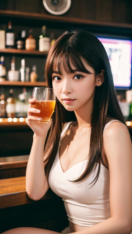 Classy and cute girl, {Wear elegant clothes (white) Knitted sweater}, {(black) (length) Frilled Skirt}, Close button, (Wear your employee ID card around your neck), 
Fine grain, Symmetrical eyes, Light brown eyes, double eyelid, Thin eyebrows, Glossy Lips, (Serious expression), 
Medium large breasts, (Slim figure:1.1), Toned Abs, Beautiful clavicle, 
(Dark blonde hair, Wavy Hair, Long Hair), (Asymmetrical bangs), (((avert your eyes:1.3))), (Focus on profile 1.2)
break, 
sitting at a desk in the office working on a computer, (neatly organized desk), 
In a stylish office at night, ((Full Body Shot:1.2)), (From the side), 
break, 
(Tabletop:1.3), Realistic, Photorealistic, RAW Photos, Beautifully detailed face, 青whiteい肌, Realistic glowing skin, Detailed cloth texture, Detailed hair texture, Perfect body, Beautiful Face, Accurate, Anatomically correct, Highly detailed face and skin texture, 自然な首のlength, (Beautiful Hands), (色white:1.2), Thin legs, Thin legs,