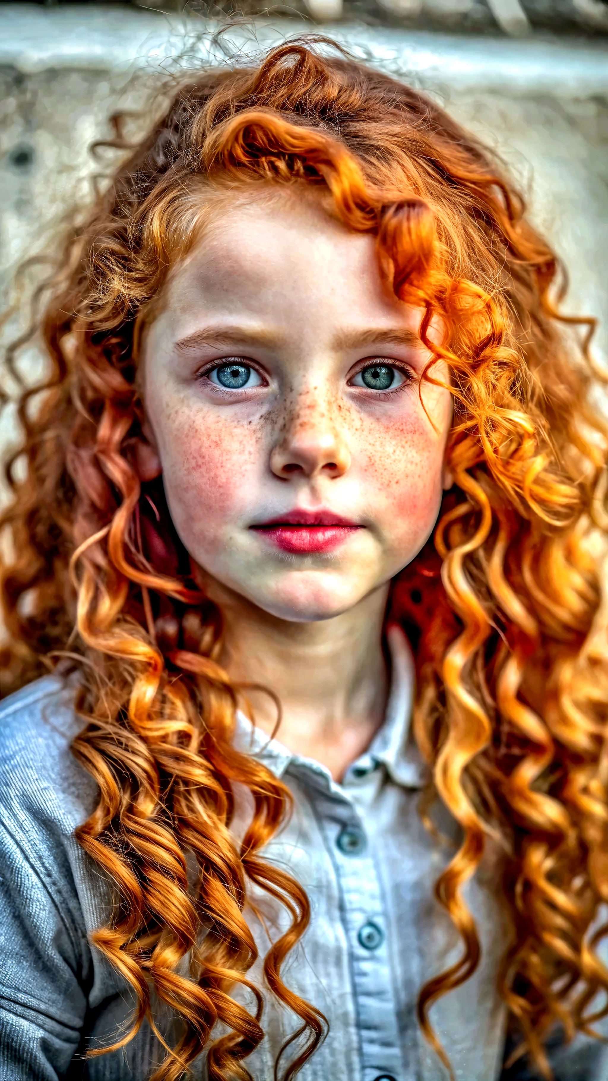 (close-up, Edit photo of curly red-haired child girl at 10 years old), (Highly detailed face:1.4) (Smile:0.7) (dark backgrounds, Moody, Private study:1.3) POV, by lee jeffries, Nikon D850, film stock photograph ,4 Kodak Portra 400 ,Camera F1.6 lens ,Rich colors ,Hyper realistic ,Lifelike texture, Dramatic Lighting , cinestill 800,
