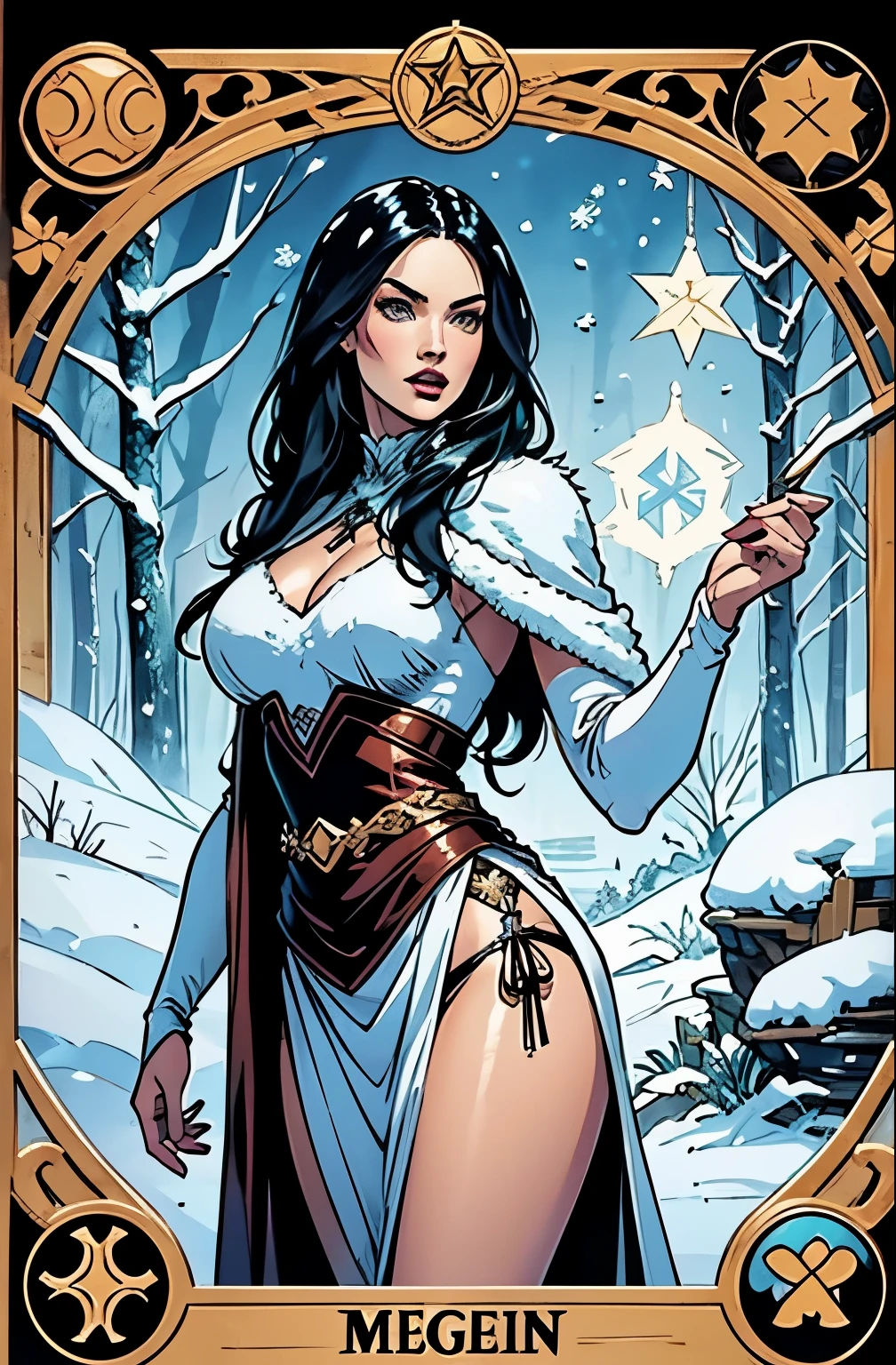 1girl, solo, detailed, masterpiece,HDR, detailed sharp, best quality,
comic style, lineart,
Tundra_DG, long hair, black hair, braid,makeup, brown eyes, hair beads,
completely nude, nsfw,
barefoot,
nature, snow, snowing,
large breasts,
night,
looking at viewer,
<lora:Tundra_v01-000002:0.80>