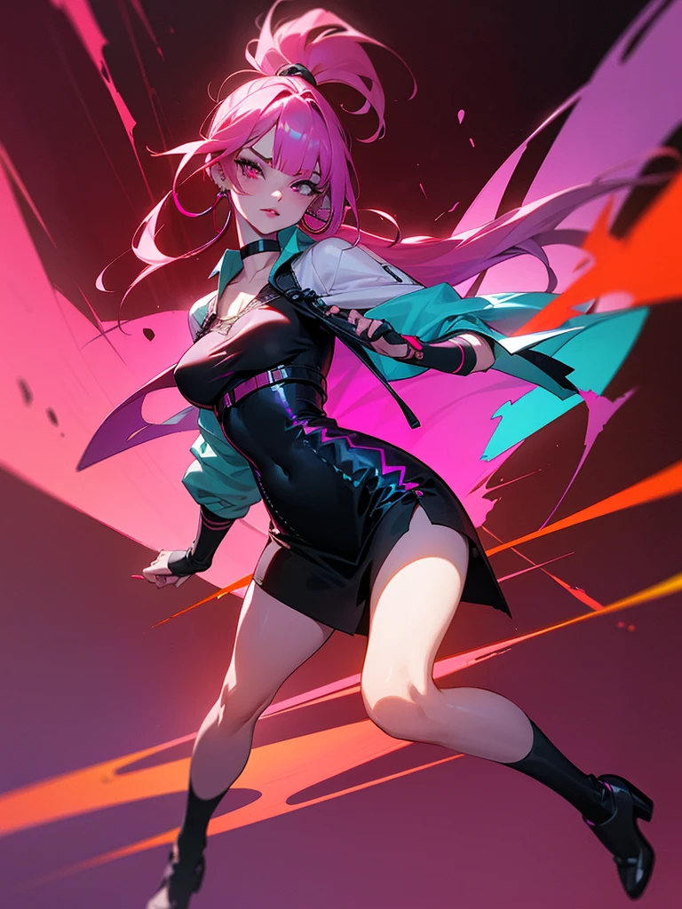 one-girl,Purple bikini,Orange-blue gradient hair,One eye is pink,One eye is red,black lence stockings,tmasterpiece, --auto