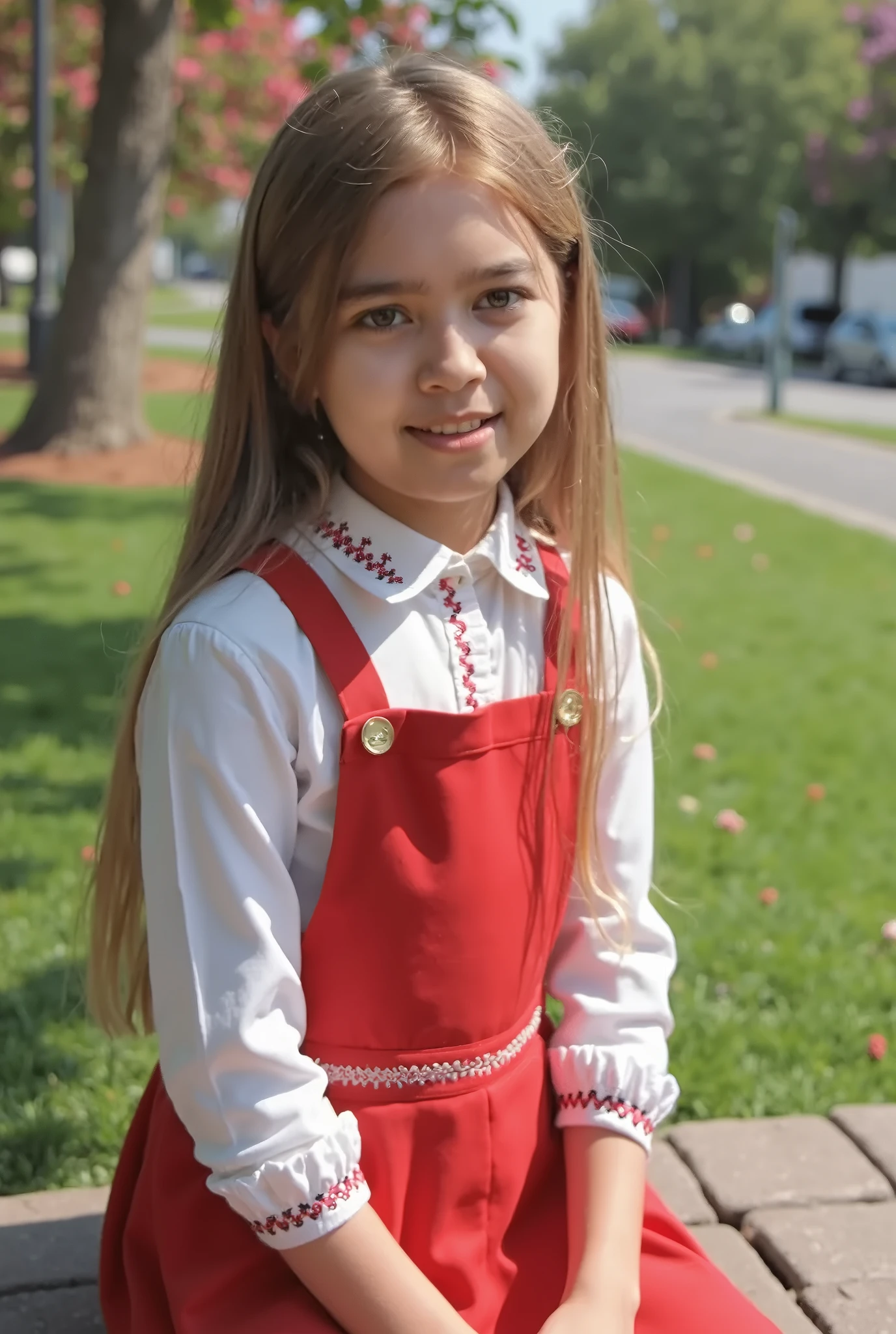 10 year old blonde girl with a red scarf, a close-up of a poster of a dragon on a green tiled wall,