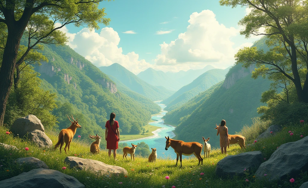 Hyperrealistic depiction of Romulus and Remus as infants, being nursed by a fierce yet nurturing she-wolf on the banks of the Tiber River, surrounded by lush, green wilderness.