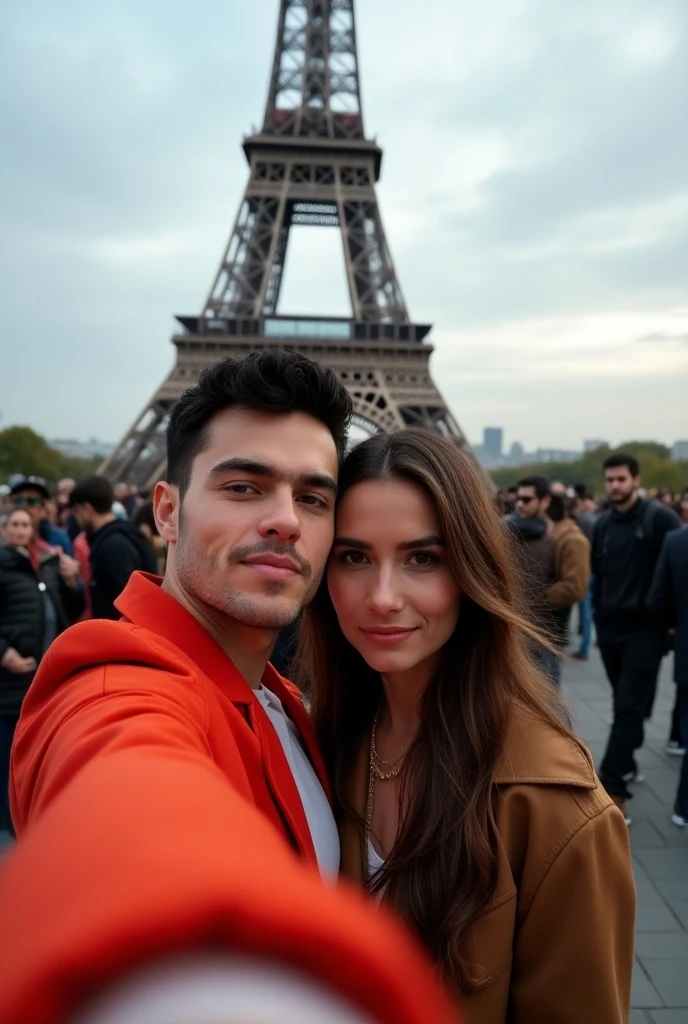 selfie, fechar-se, em Paris,Torre Eiffel,casal