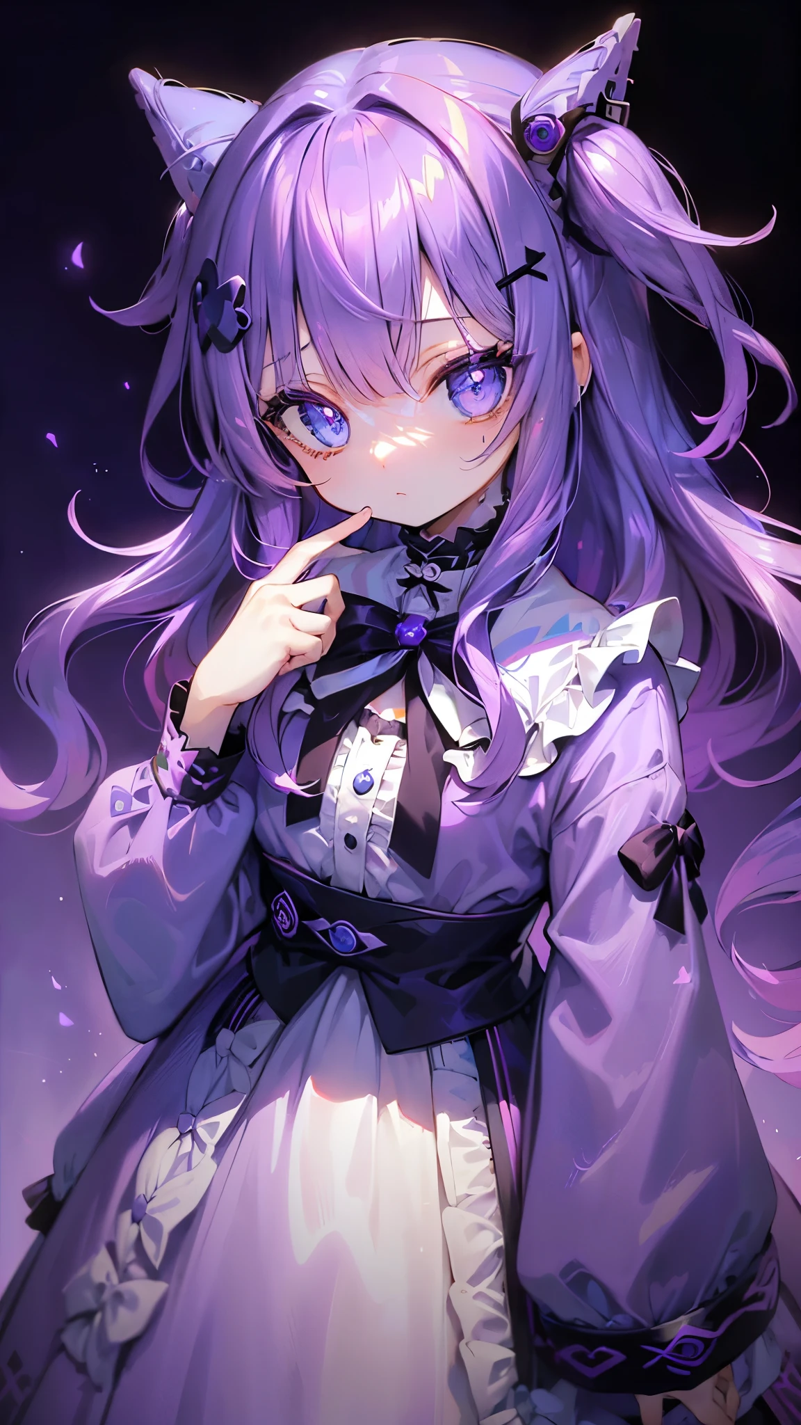 ((masterpiece、8K、highest quality)), Detailed face, Fine grain,(SupportHair)、((light purple hair))、((multi color hair))、((SupportHair))、Bright Blue Eyes、One girl、(Wavy Hair)、((Harajuku fashion))