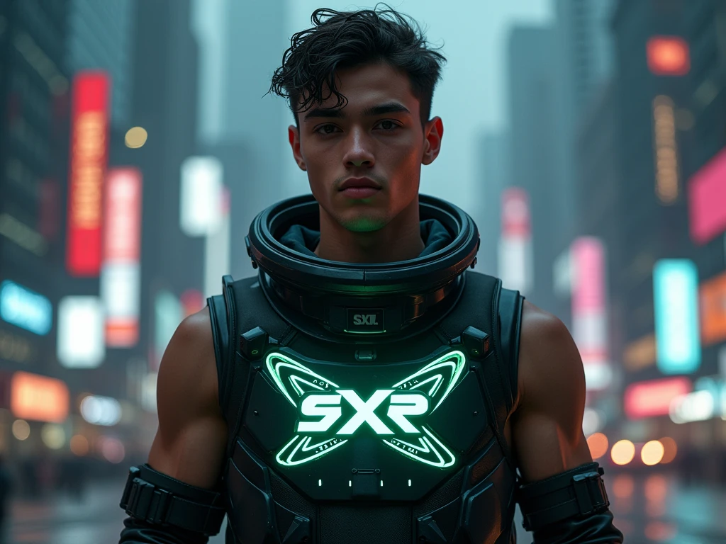 Prompts
Copy
(photorealism:1.2), In this photo, the handsome -yeld mo stands in a spacesuit. He wears a black sleeveless T-shirt. The SXR brand shines on the front, with a cyberpunk graphic design in black and gray tones, characterized by intricate curves and futuristic glowing green geometric shapes. The background is a city with skyscrapers illuminated by neon lights. There are also SXR icons and text elements in the center. The design gives the brand a sporty, modern and cutting-edge feel.