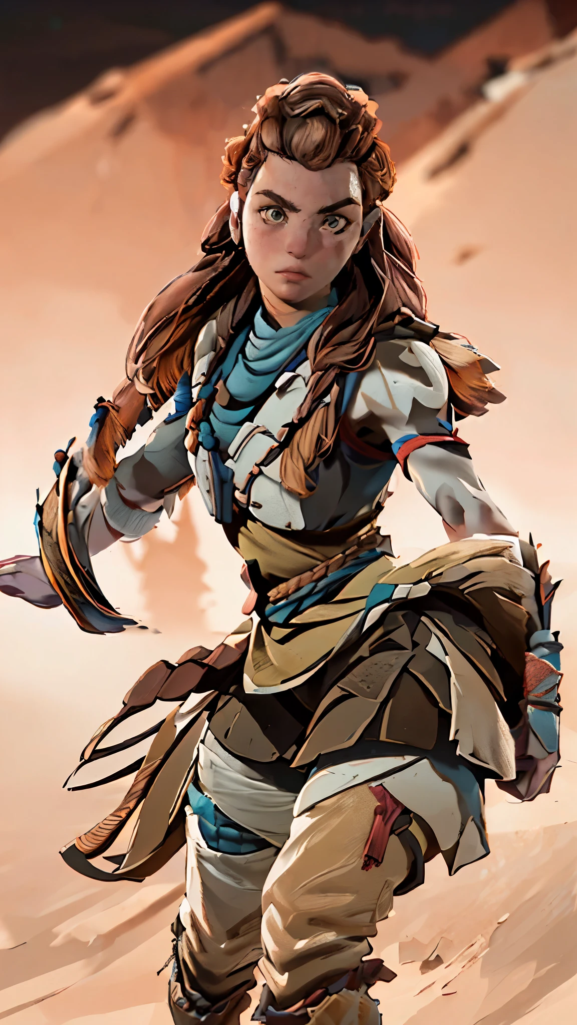 (A woman),(Aloy:1.5),(((Horizon Zero Dawn:1.5))),((Nora Hunting gear:1.5)),((standing bravely:1.5)),(Serious:1.5),(long red hair:1.5),(((slight braided Hair:1.5))),(beautiful eyes:1.3),(Very detailedな顔:1.5),((Very detailed drawing of a female hand:1.5)),((muscular:1.5)),(Sexy appearance:1.5),((Thick thighs:1.5)),(Beautiful Body:1.5),((Very sensual:1.5)),(mountainous background at night:1.5),(warm atmosphere:1.5),(((Blurred Background:1.5))),(Written border depth:1.5),rest(((masterpiece:1.5),(best quality:1.5),(Very detailed:1.5),(high resolution:1.5),(Practical:1.5),(Practical:1.5),(Delicate depiction),(Carefully drawn))),8k,wallpaper