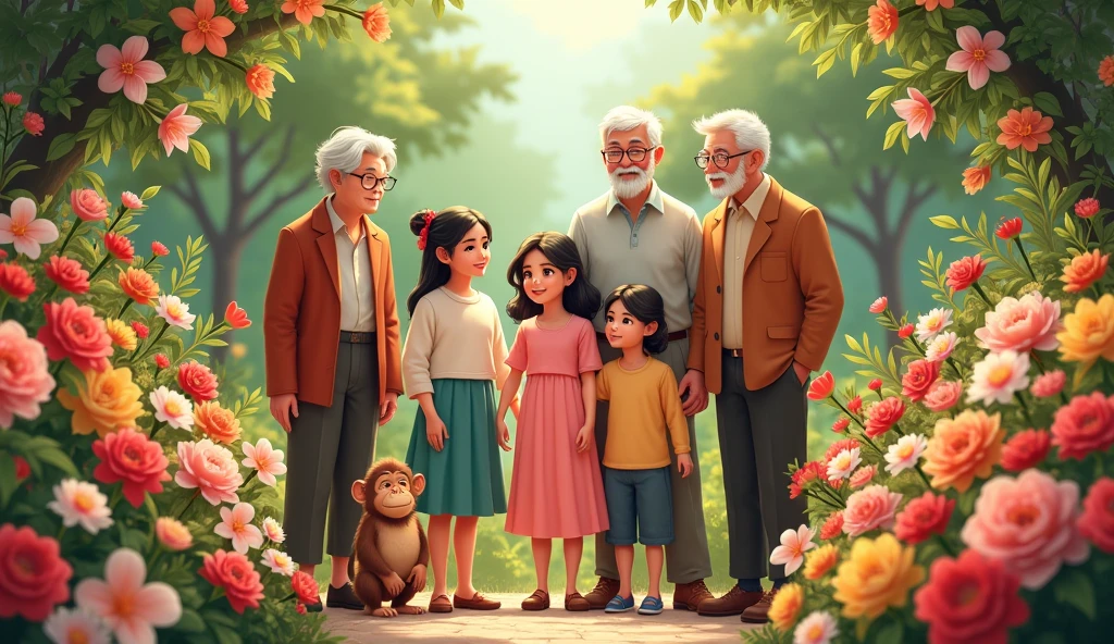Send me a group photo 1 old couple 1 unmarried tall boy and 5 married couples and 3 teenage girls
2 teenage boy and 4 boys and 3 girls in garden