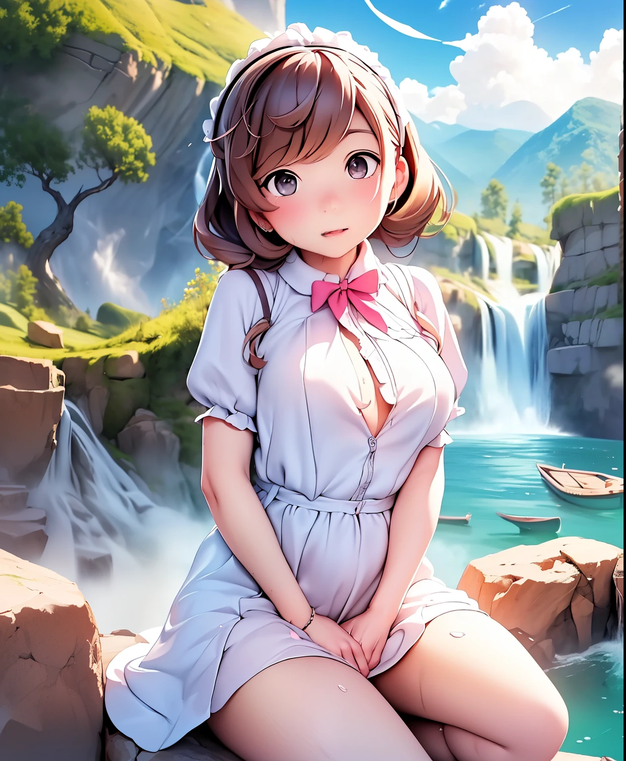 (masterpiece、Best Quality、Best Quality、Official Art、Beautiful and beautiful:1.2)、(One person:1.3)、masterpiece, best quality, High image quality, very detailedなCG Unity 8k壁紙 , landscape, Outdoor, null, cloud, null, mountain, landscape, water, tree, blue null, waterfall, cliff, nature, lake, river , cloudy skies, Award Winning Photos , Bokeh, depth of field, High Resolution , bloom, chromatic avalation for pleasure, Transparent , very detailed, Trending on Art Station, Popular on CGSociety, Complex, high detail, dramatic, Art on the road