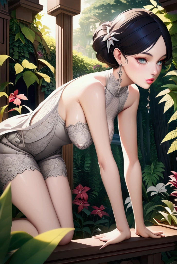 35mm, Nikon, UHD, retina, masterpiece, ccurate, anatomically correct, textured skin, super detail, high details, high quality, award winning, best quality, highres, 16k,最高画质,逼真,1girl,白色头发,紫色眼睛,发光的眼睛,没穿上衣,,手拿避孕套,华丽透明的胸罩,超短裙,分开的嘴唇,脸红,鲜花,太阳,阳光,运动鞋,背面视角,on back,from behind,坐在凳子上,屁股在凳子上,乳头透过胸罩可见,
movie portrait photography, 18 years old,correct body structure, perfect body, fair skin, pretty face, detailed face, blush, face, maid hair ornament, charming body, slim, wide hips, thin waist, high fork gymnastic suit, black bra, black lace panties, busty & deep, black pantyhose, long legs, no skirt, stockings, thigh stockings, leg focus, fair skin with bare shoulder length, serenity, calm, (realistic details, Natural skin texture, realistic facial details), soft dramatic lighting, fine details, surrealism, 35mm film, 16k, peony, rose, cherry blossom, rainforest, lots of flowers, juice:1.3),从后面看,背面视角,