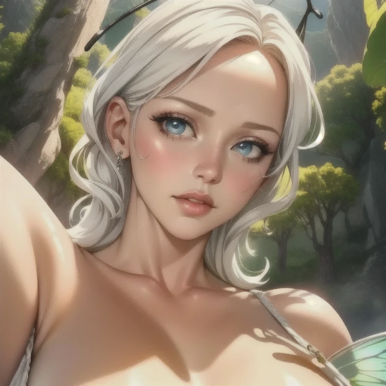 a beautiful albino girl, 1girl, butterfly antennae, butterfly wings, four butterfly arms, detailed butterfly eyes, beautiful detailed lips, extremely detailed face and eyes, long eyelashes, cinematic lighting, ethereal, serene, fantasy, digital art, (best quality, 4k, 8k, highres, masterpiece:1.2), ultra-detailed, (realistic, photorealistic, photo-realistic:1.37), HDR, UHD, studio lighting, ultra-fine painting, sharp focus, physically-based rendering, extreme detail description, professional, vivid colors, bokeh