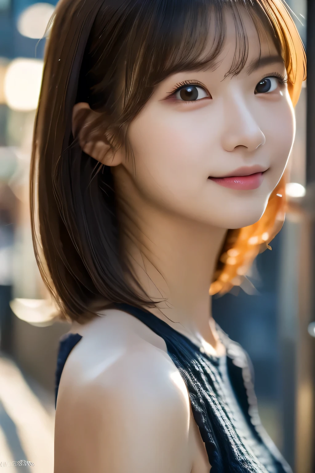 Ultra-high resolution, Superior Quality, Highest quality, Super detailed, Realistic, 8k, RAW Photos, Highest quality, masterpiece, Attractive girl, A wonderful girl, Brown Hair, Shoulder-length layered, Asymmetrical bangs, Japanese Idols, Sophisticated, stylish, Off-the-shoulder tops, Shibuya Ward,