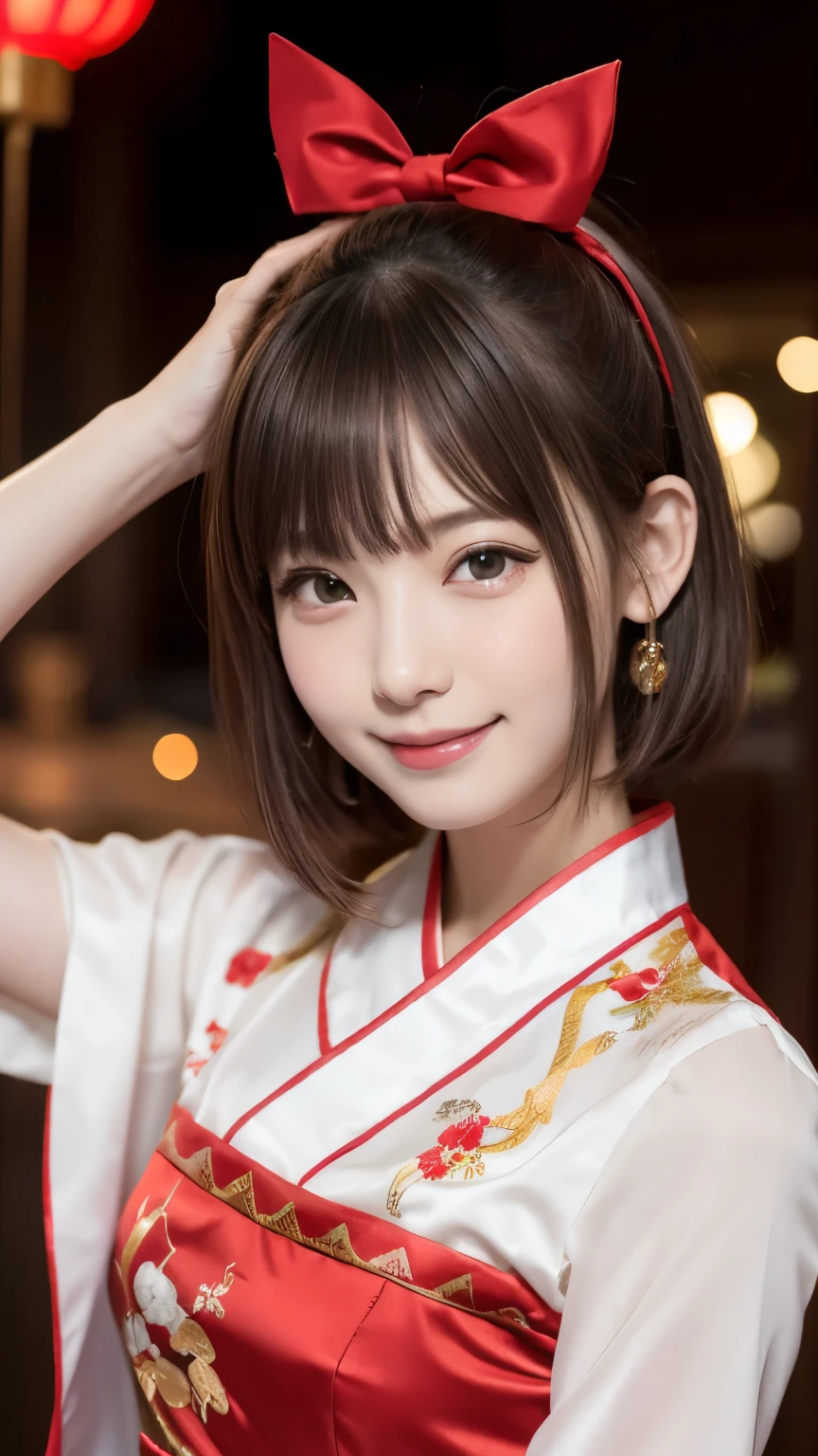closeup shot , Best picture quality (8K, high resolution, Masterpiece: 1.2), super detailed,  215 Short Hair, 16-year-old woman, 

situation: At a Chinese New Year party、A scene where the celebration is live-streamed to viewers。
clothing: Traditional Chinese Dress（Red and gold glamorous design）。
angle: Start with a wide angle that lets you see the whole party venue。Close-up shots of traditional decorations and celebratory moments。Showing people enjoying dance and music、Create a festive atmosphere for your audience。

Close-up of face 

, random cute pose ,big eyes ,Puffy eyes ,  Heart Pupil, blush  , huge shy smile , salute
