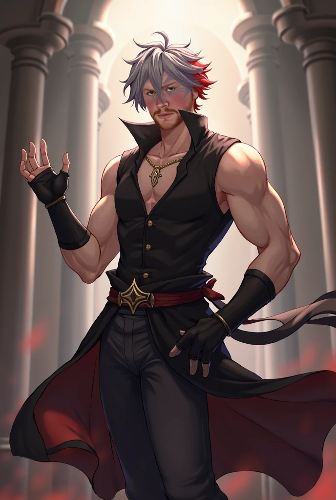 Meisterwerk, Top quality, 16K UHD, Stehen, 1 male fire genasi with orange skin, Feuer Zauberer, kein Oberteil, Free upper body, Sixpack-Muskeln, muscular physique, elegante schwarze Hose, feuriges brennendes Flammenhaar, Feuermagier, a swirling fireball hovers above his left hand, Magische-Kulisse, selbstbewusste Pose, devilish smile. Hochdetaillierte Gesichts- und Hautstruktur, detaillierte Augen, eckige Augenbrauen, Bernsteinfarbene Augen mit Funken, fine facial features, chiseled jawline, Shiny orange skin with smoky undertones