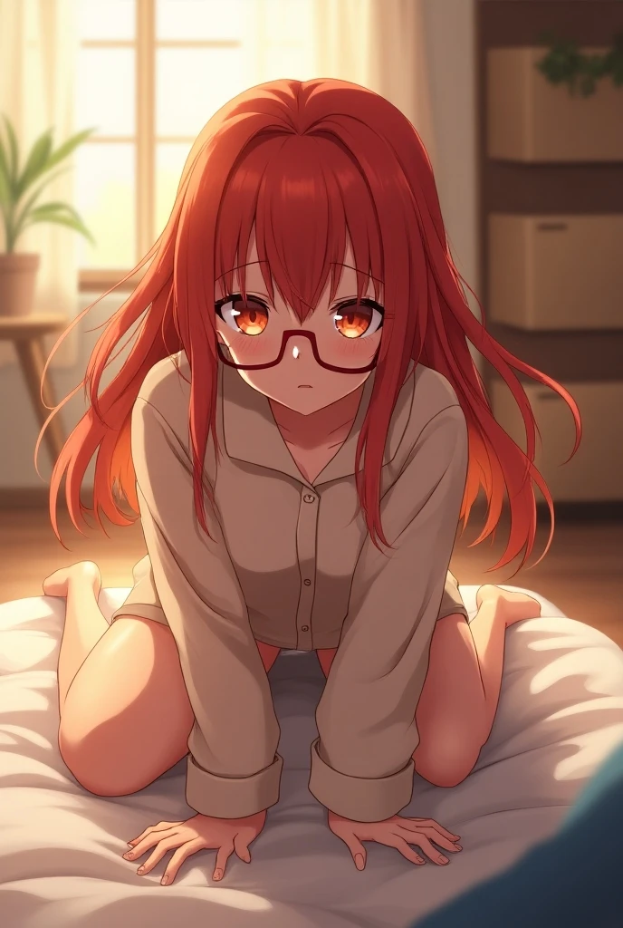 itsukinakano, Itsuki Nakano, bangs, hair between eyes, Ahoge, redhead,  ,girl sleeping with both eyes closed，smile，Bedroom，  windows，romantic starry sky，A meteor crosses,T-shirt,red underwear,sleeping in bed,night,sleeping with head on pillow,sleeping on my back in bed,dark room,night,
break indoors, Bedroom,
break (masterpiece:1.2), highest quality, High resolution, unity 8k wallpaper, (shape:0.8), highly detailed face, perfect lighting, Very detailed CG, (perfect hands, perfect anatomy),