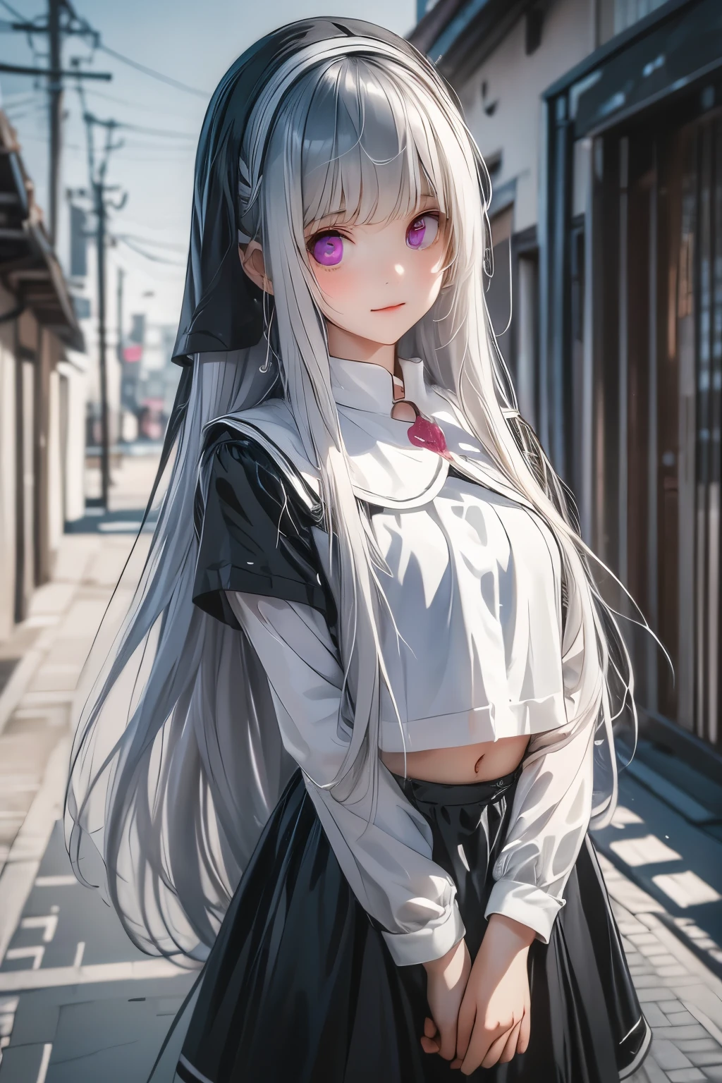 （（（ＳＦＷ、Highest quality、 first class、masterpiece、Normal body、8k、Detailed face、Ultra-precision、Normal hand、Normal finger、Masterpiece）））、Nuns、sister、Silver Hair、Model body type、Big Breasts、Pitiful、pure、clear、Polite、Obedience、virgin、Shy、 black and white sister clothes full of slits、 black and white overexposed sister clothes 、 black and white racy sister clothes 、 black and white sexy sister clothes 、Eros Sister、It rains nothing、 sleeveless、Tube tops、White chest 、 super ter Clothes、ultra-thin sister clothes、See-through、 Clear Body Lines、Black and white Pichri sister clothes 、 blushing in black and white erotic sister clothes 、 she's shy because the black and white sister clothes are see-through、Embarrassed and looking down 、Hypnotic state、The eyes shine mysteriously、Hypnotic
